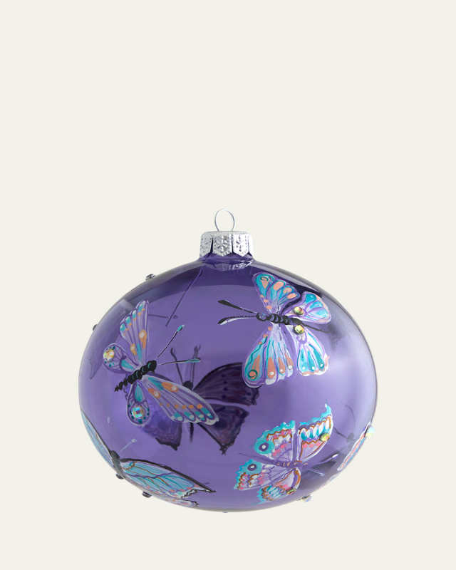 Clear Purple Butterfly Ball Christmas Ornament